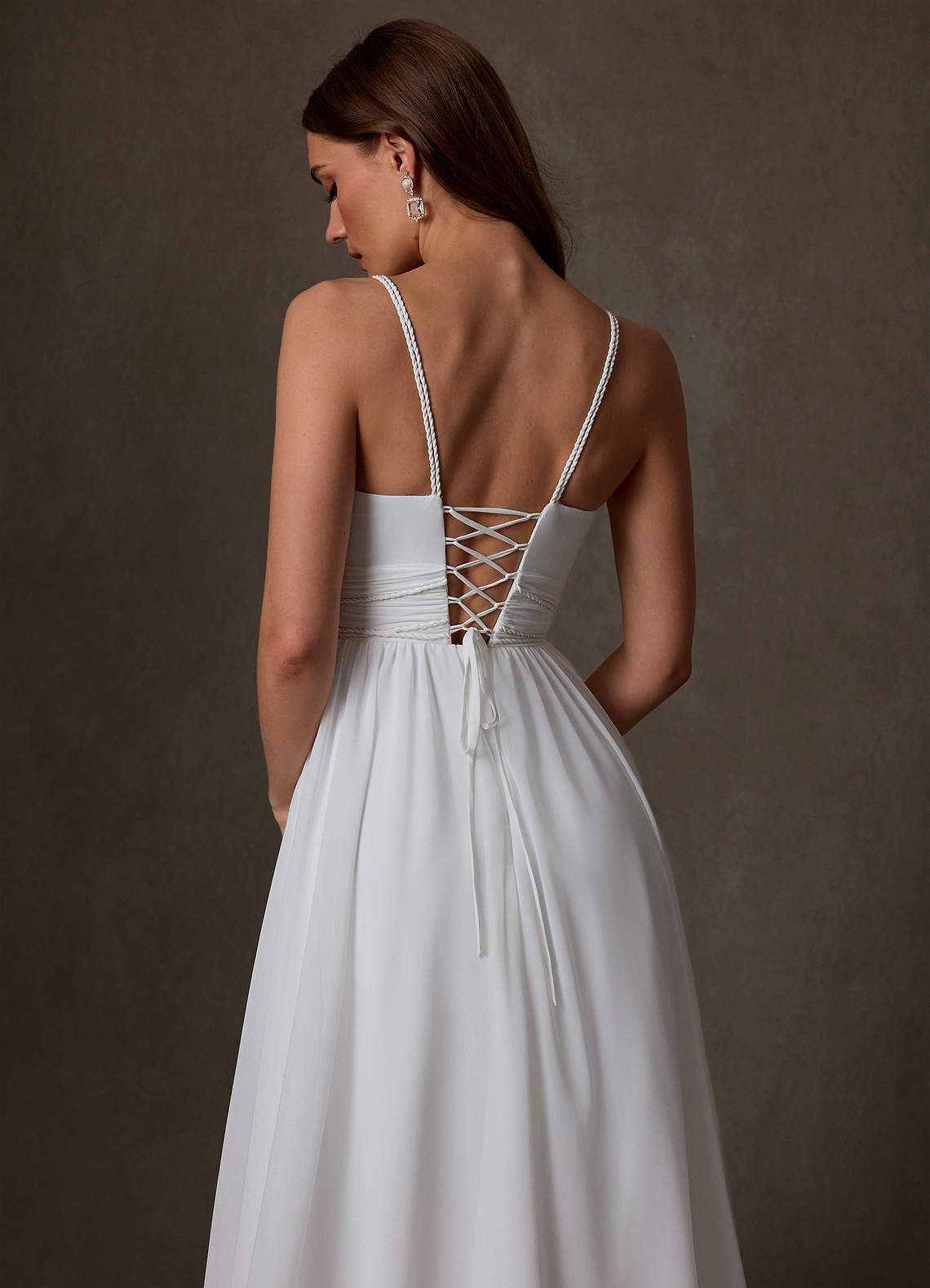 elyessen Neema Diamond White A-Line Side Slit Chiffon Dress