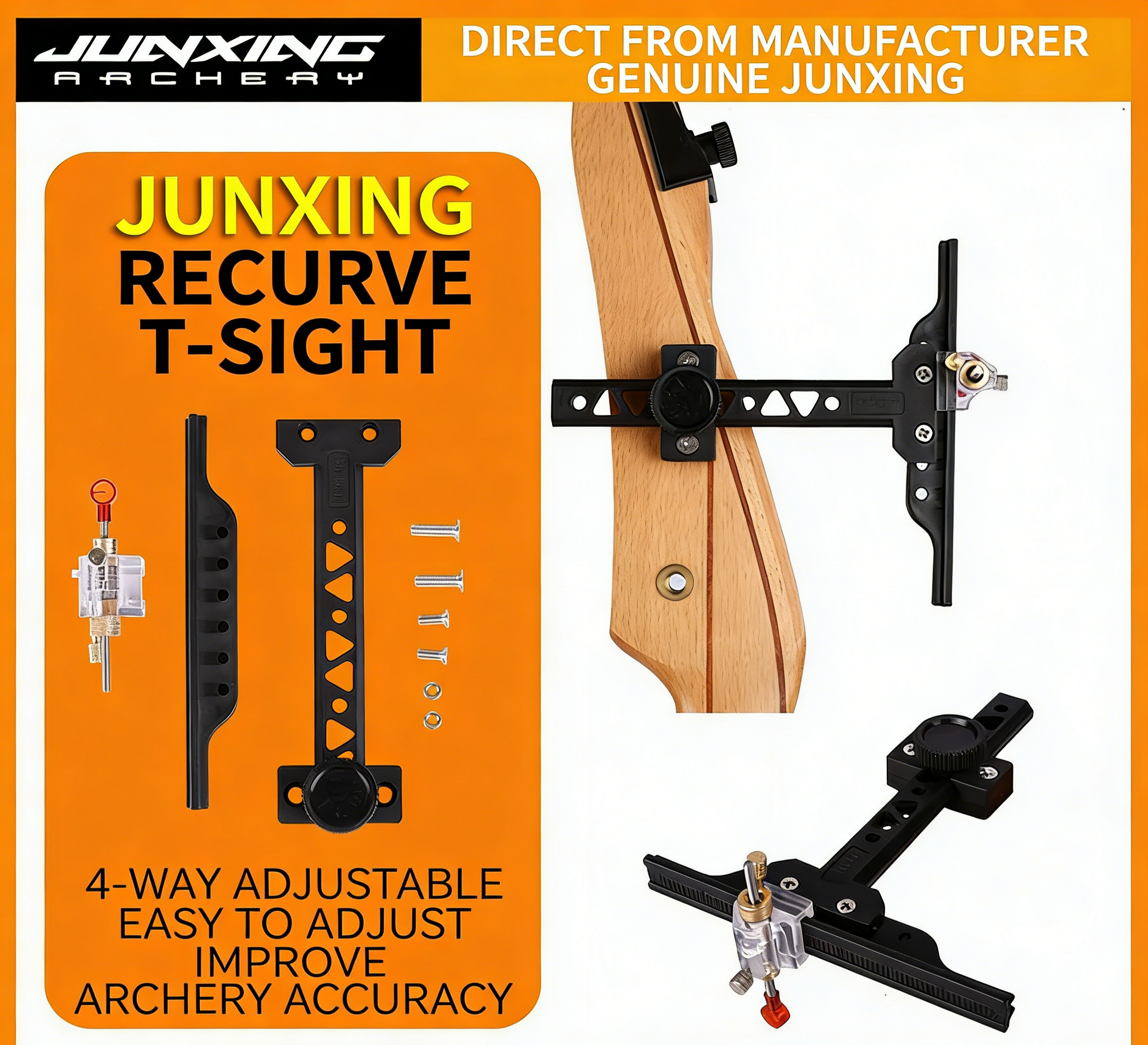 Junxing Recurve Bow T-Sight (Vertical Adjustment, Archery Sight, Professional Competitive Target Shooting Accessory)