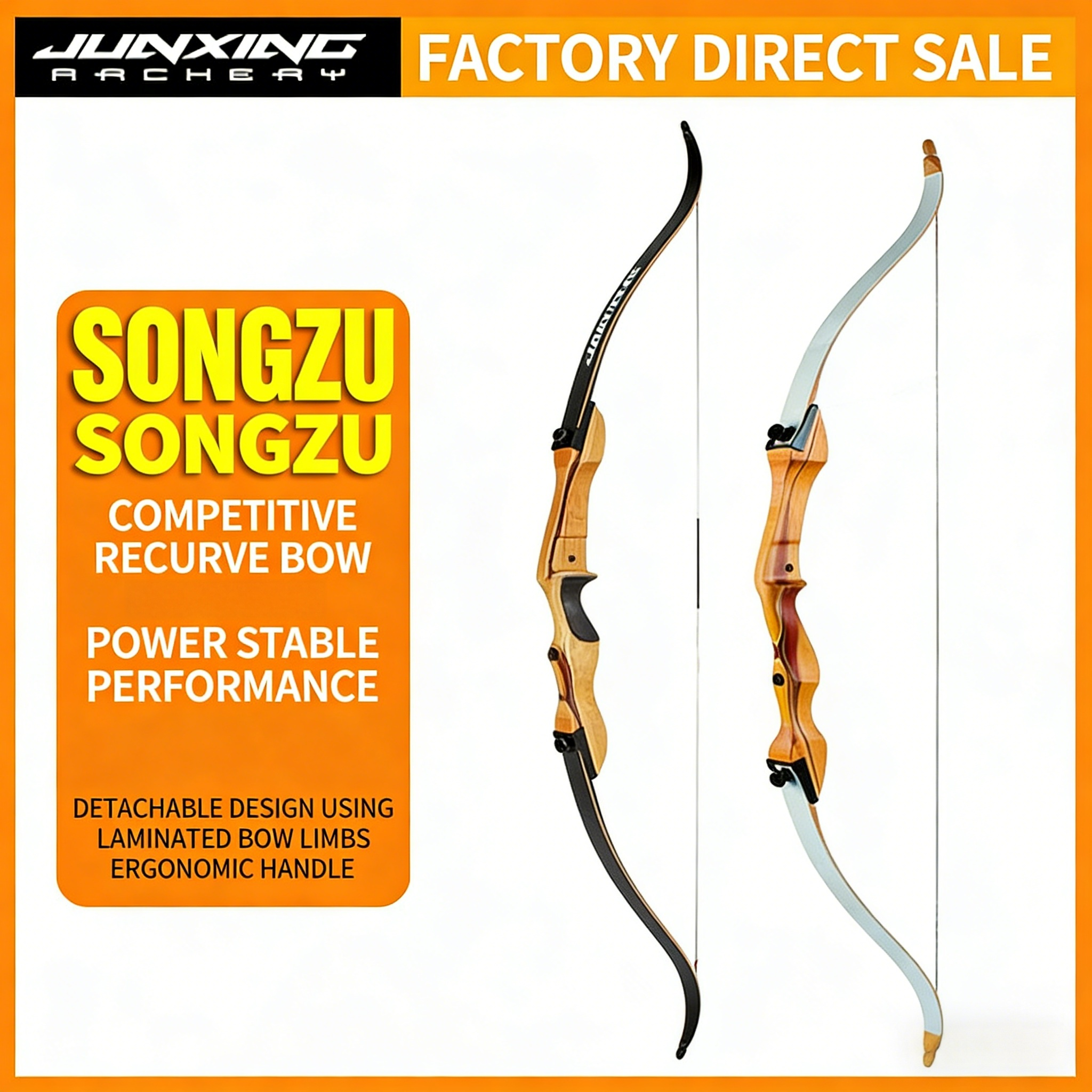 Junxing Songzu Recurve Bow Archery Kit - Professional Competitive Archery & Shooting Sports, Kids Wooden Recurve Bow