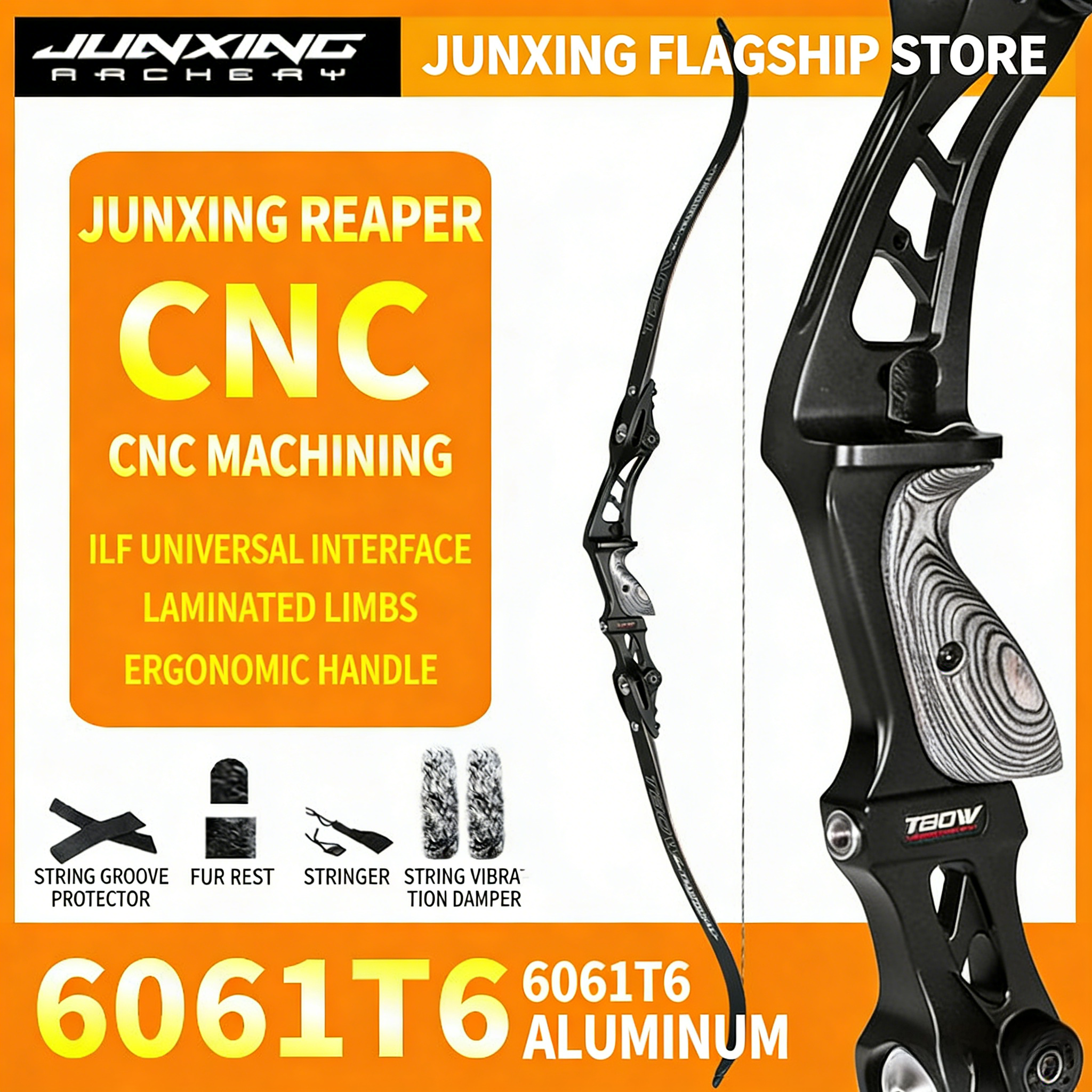 Junxing Reaper American Hunting Recurve Bow, Barebow, Competitive Bow, American Hunting Bow Metal Riser, Archery ILF Universal Interface