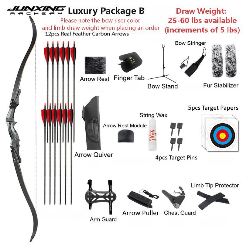 Junxing Lighthouse American Hunting Bow, Recurve Bow, Barebow, Competitive Bow, American Hunting Bow Metal Riser, Archery Shooting Kit