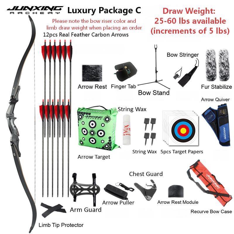 Junxing Lighthouse American Hunting Bow, Recurve Bow, Barebow, Competitive Bow, American Hunting Bow Metal Riser, Archery Shooting Kit
