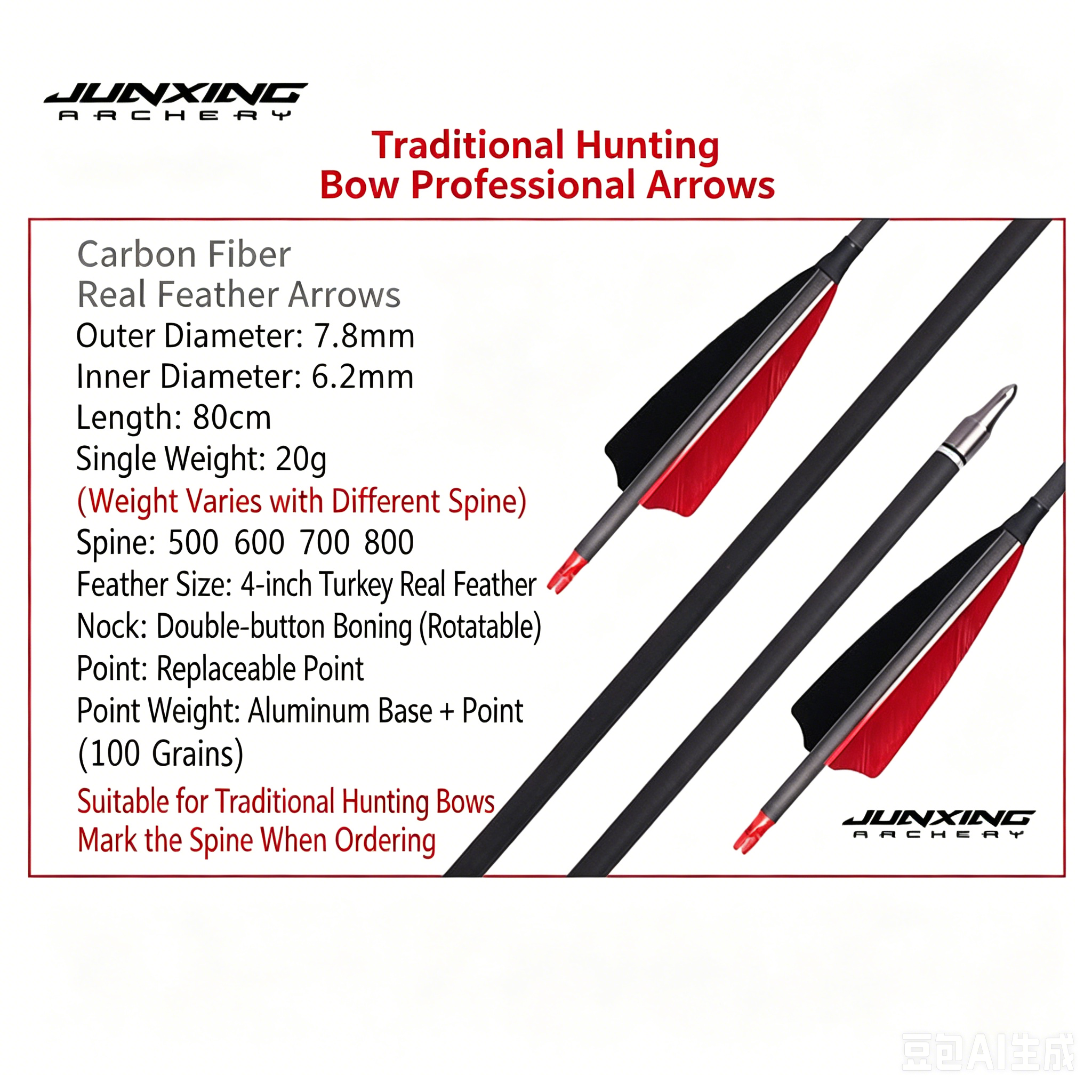 Archery Arrows (Glass Fiber Mixed Carbon, Pure Carbon, Aluminum, for Traditional/American Hunting/Compound/Recurve Bow, Practice/Archery Range Arrows, Real Feather & Synthetic Fletch)