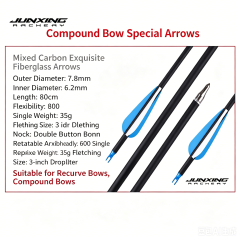 Junxing Premium Hybrid Carbon Fine Fiberglass Arrows (For Compound Bow)-6 Pack