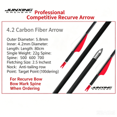 Junxing Premium 4.2mm Carbon Fiber Arrows (For Professional Competitive Recurve Bow)-6 Pack
