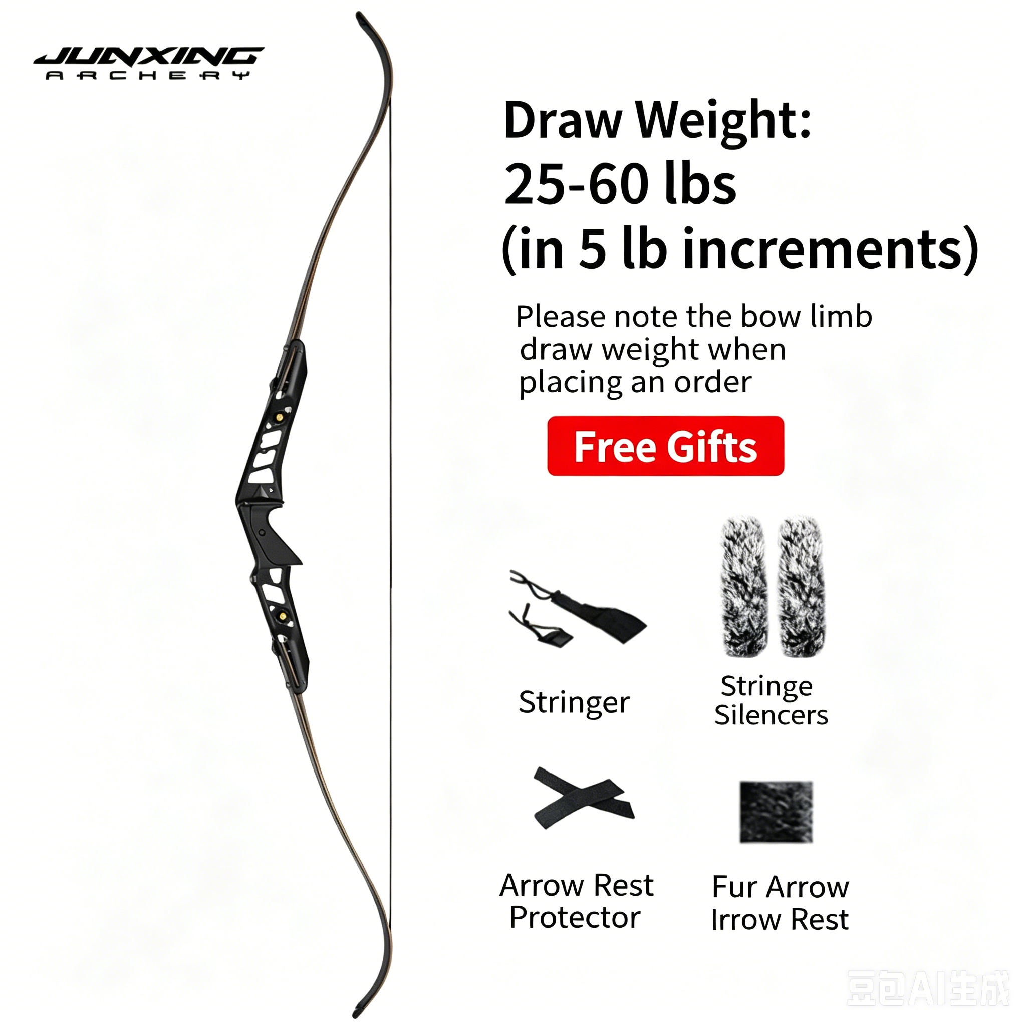 Junxing Xuanfeng Competitive American Hunting Bow Riser (Inch), Recurve Bow, Competitive Bow Kit, Barebow, CNC Machining Technology
