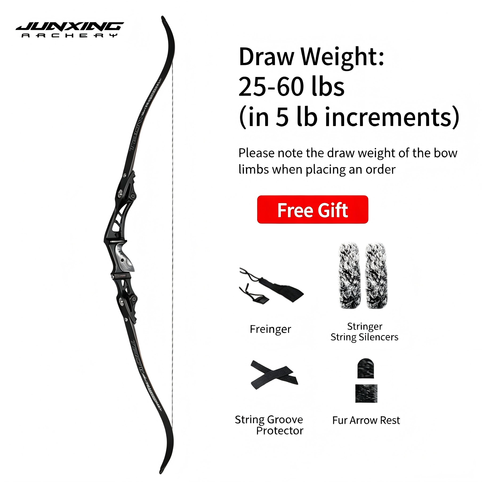 Junxing Reaper American Hunting Recurve Bow, Barebow, Competitive Bow, American Hunting Bow Metal Riser, Archery ILF Universal Interface