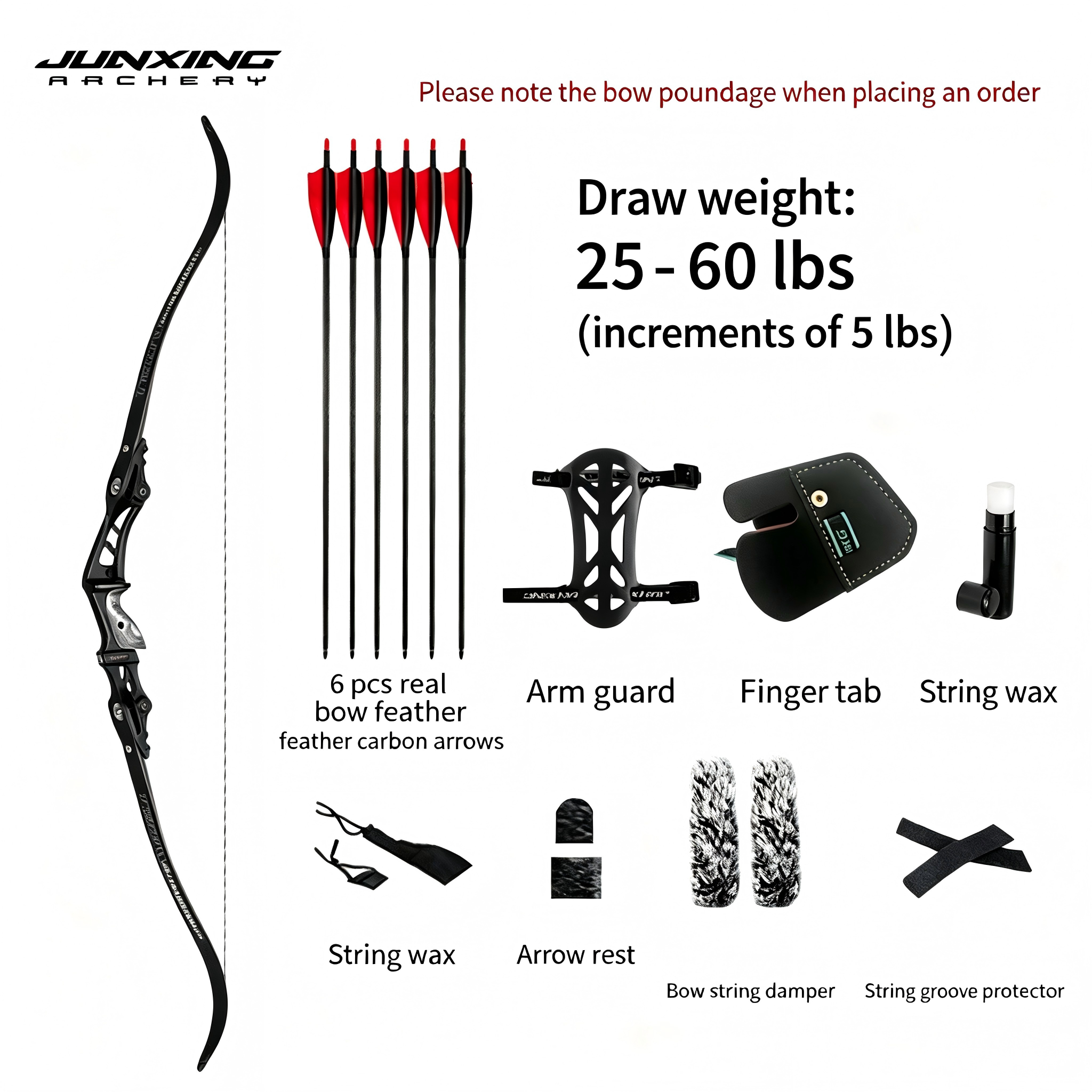 Junxing Reaper American Hunting Recurve Bow, Barebow, Competitive Bow, American Hunting Bow Metal Riser, Archery ILF Universal Interface