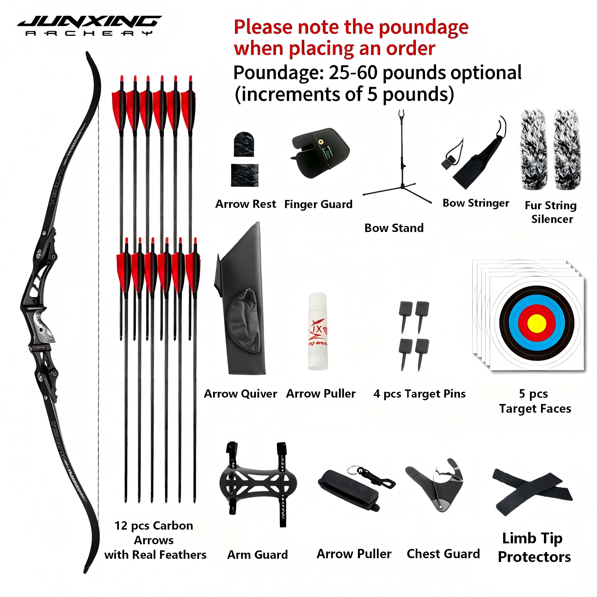 Junxing Reaper American Hunting Recurve Bow, Barebow, Competitive Bow, American Hunting Bow Metal Riser, Archery ILF Universal Interface