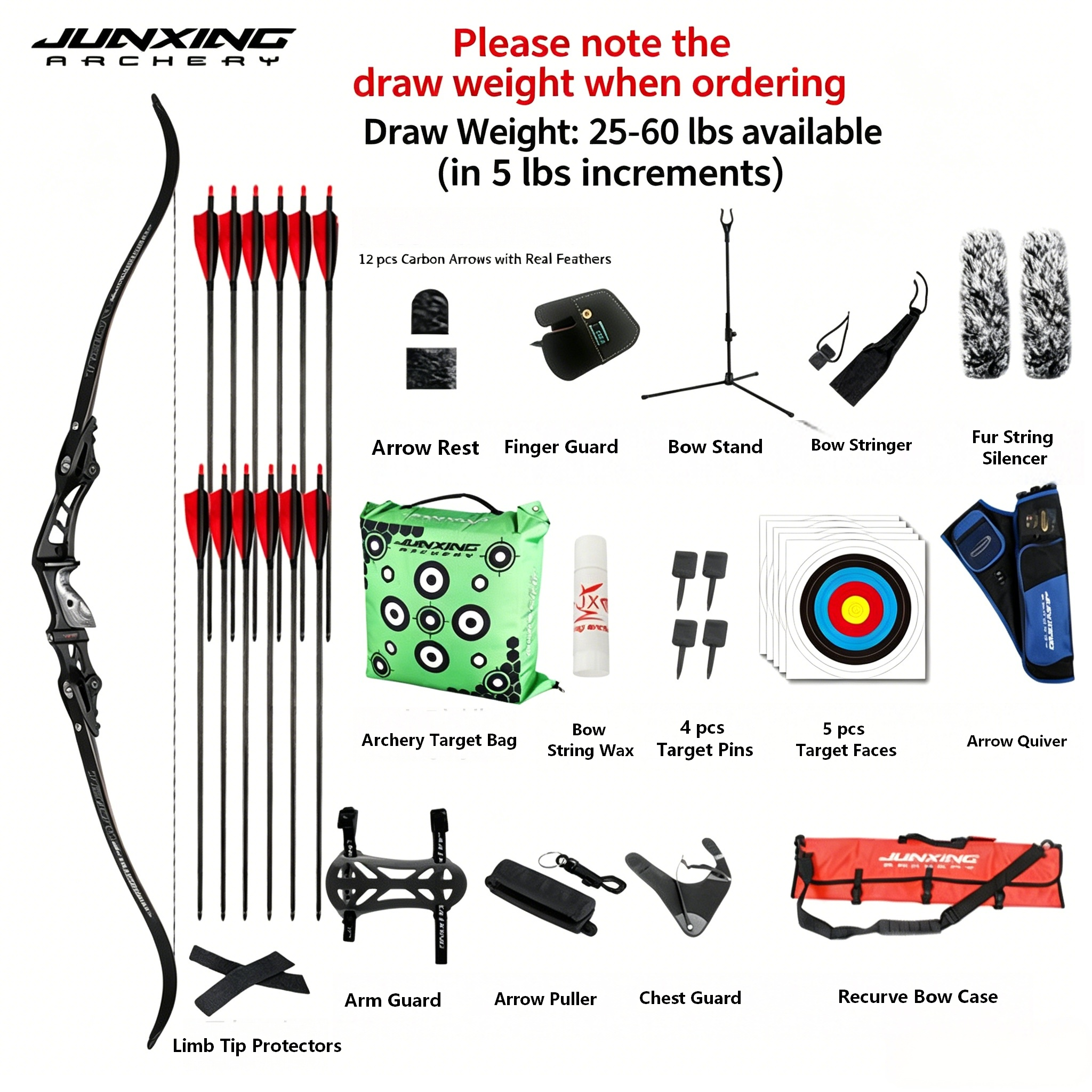 Junxing Reaper American Hunting Recurve Bow, Barebow, Competitive Bow, American Hunting Bow Metal Riser, Archery ILF Universal Interface