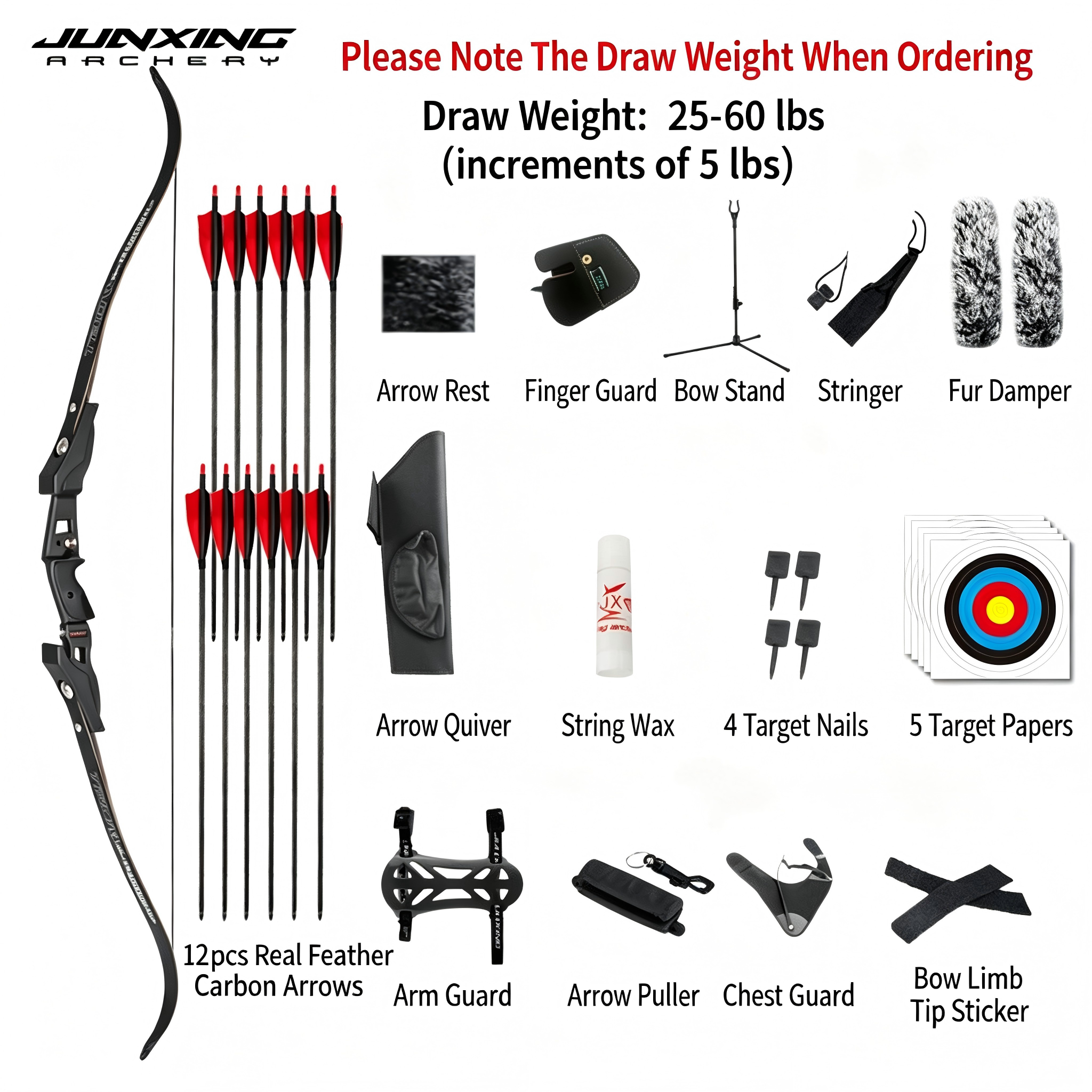 Junxing CD American Hunting Bow, Universal ILF Bow Riser, Recurve Bow, Barebow, Competitive Bow, Carbon Limbs Archery