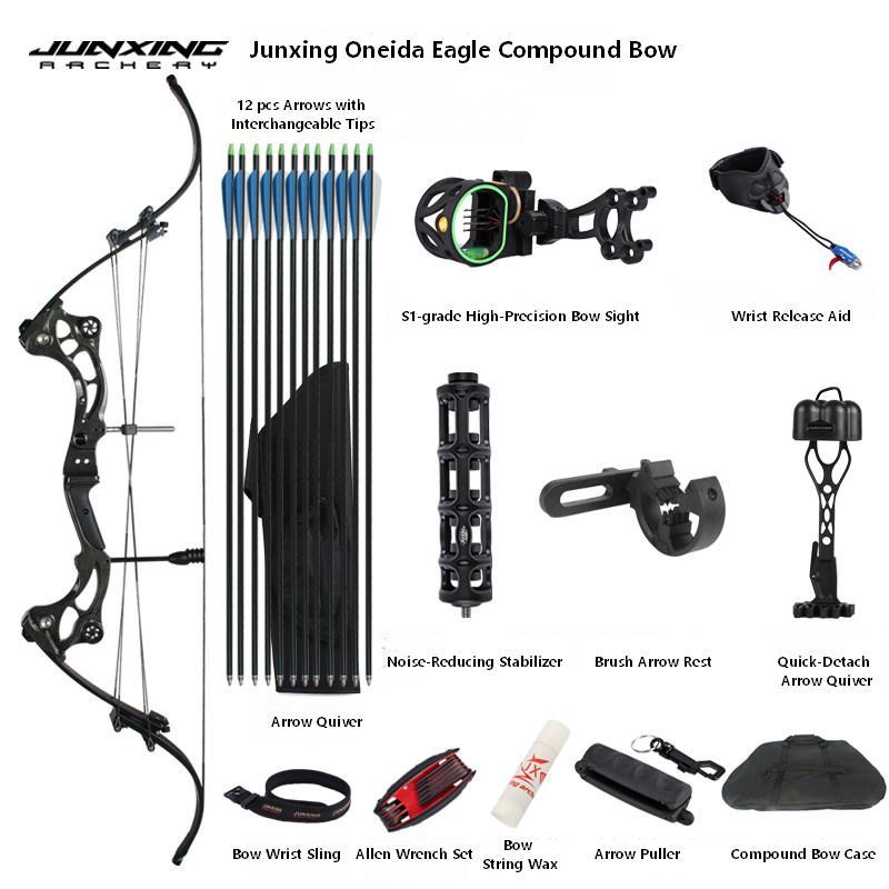 Junxing Oneida Eagle Bow, Compound Bow, Recurve Bow, American Hunting Bow, Barebow, Archery Shooting Kit, American Hunting Bow
