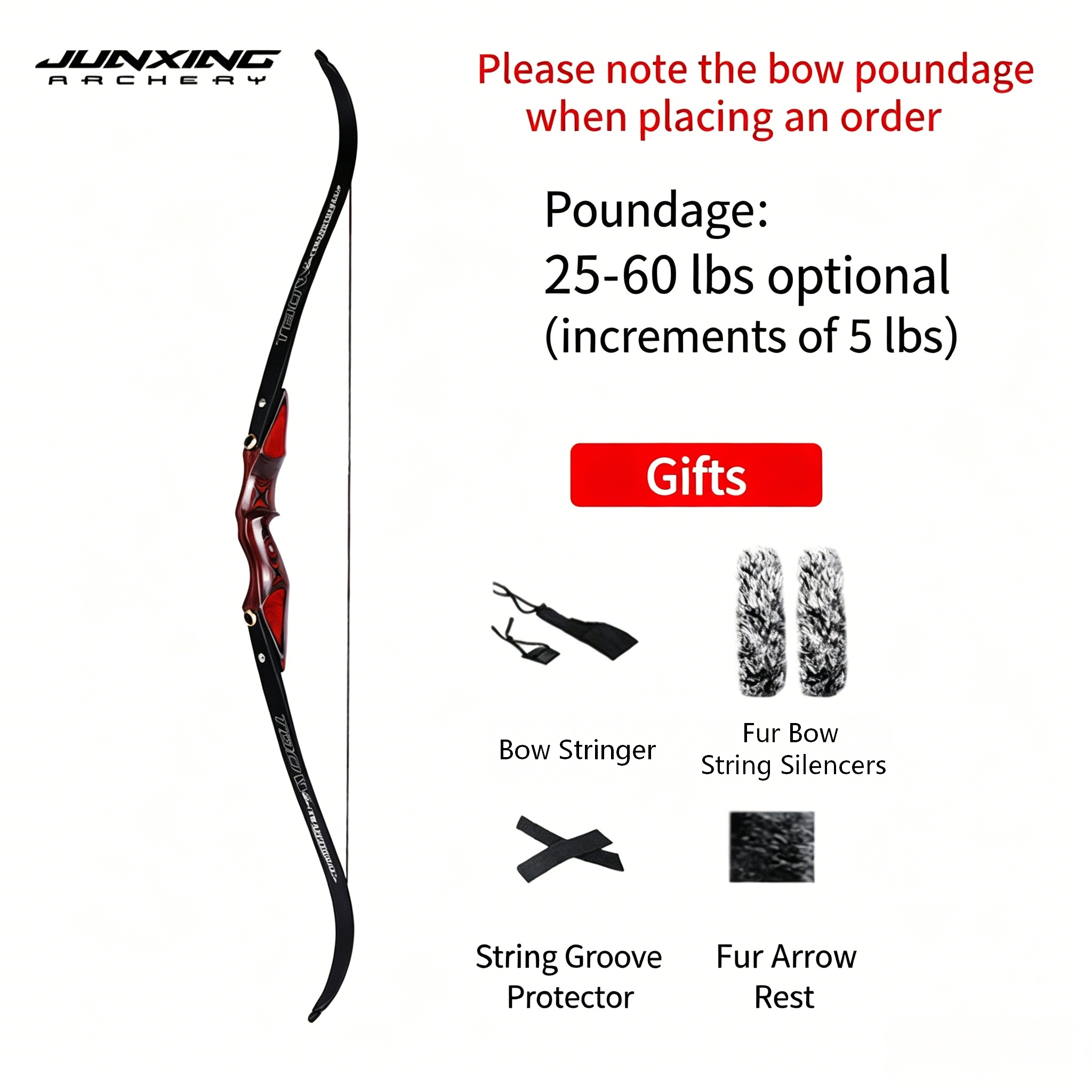 Junxing Black Widow American Hunting Bow, Archery, Barebow, Outdoor Archery, Compound Bow, Pulley Bow, Competitive Shooting Recurve Bow