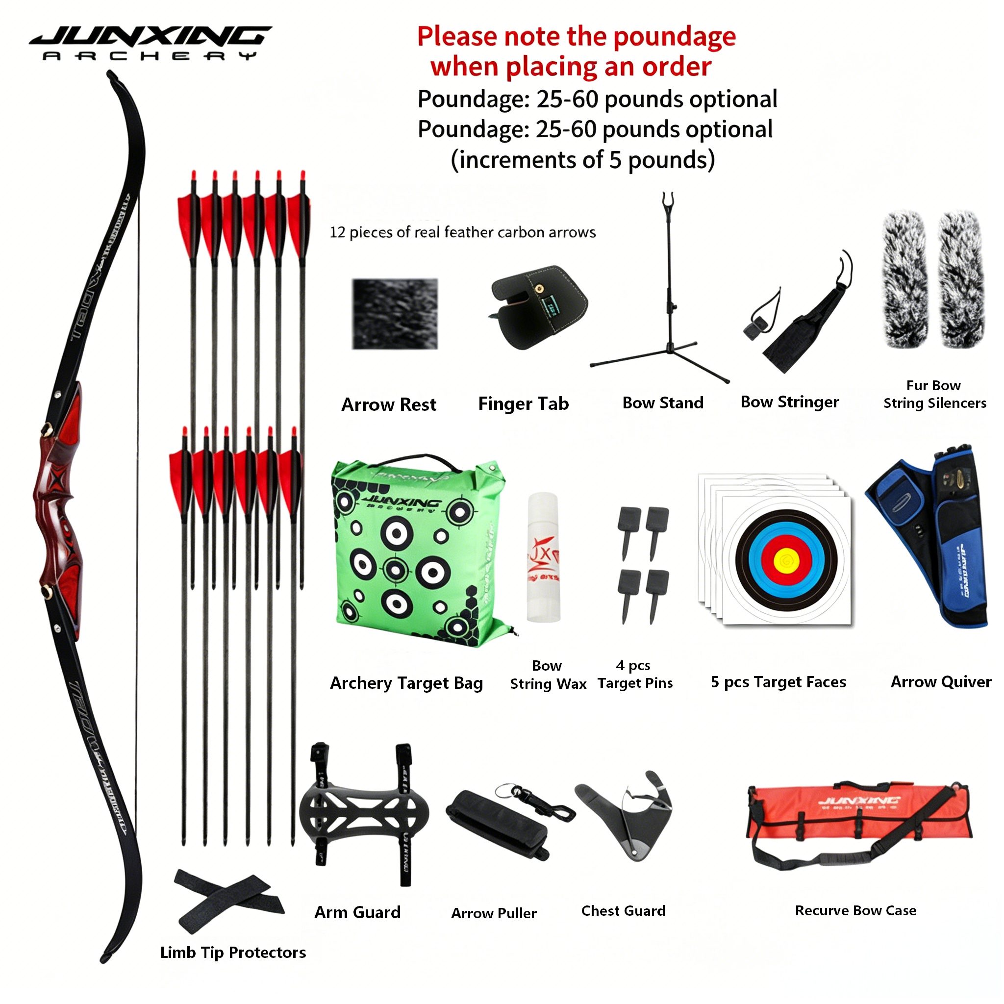 Junxing Black Widow American Hunting Bow, Archery, Barebow, Outdoor Archery, Compound Bow, Pulley Bow, Competitive Shooting Recurve Bow