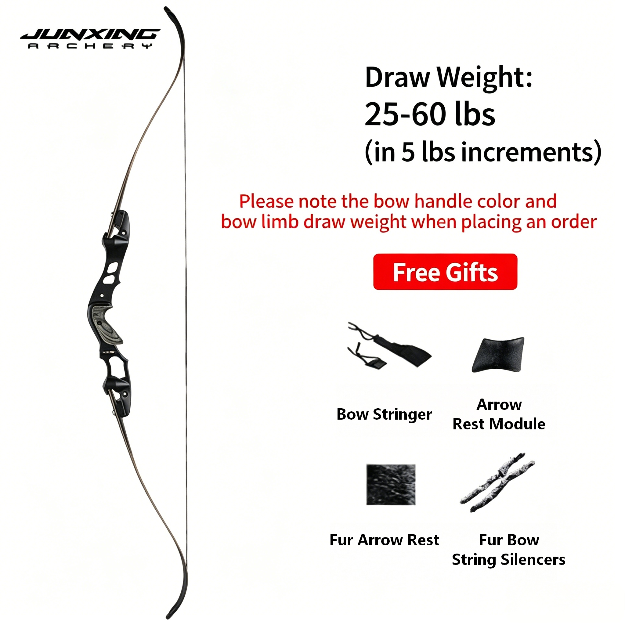 JUNXING Tianpo Lingyun Reaper American Hunting Recurve Bow, Traditional Archery Bow for Outdoor Hunting & Target Competition, Barebow Option Available