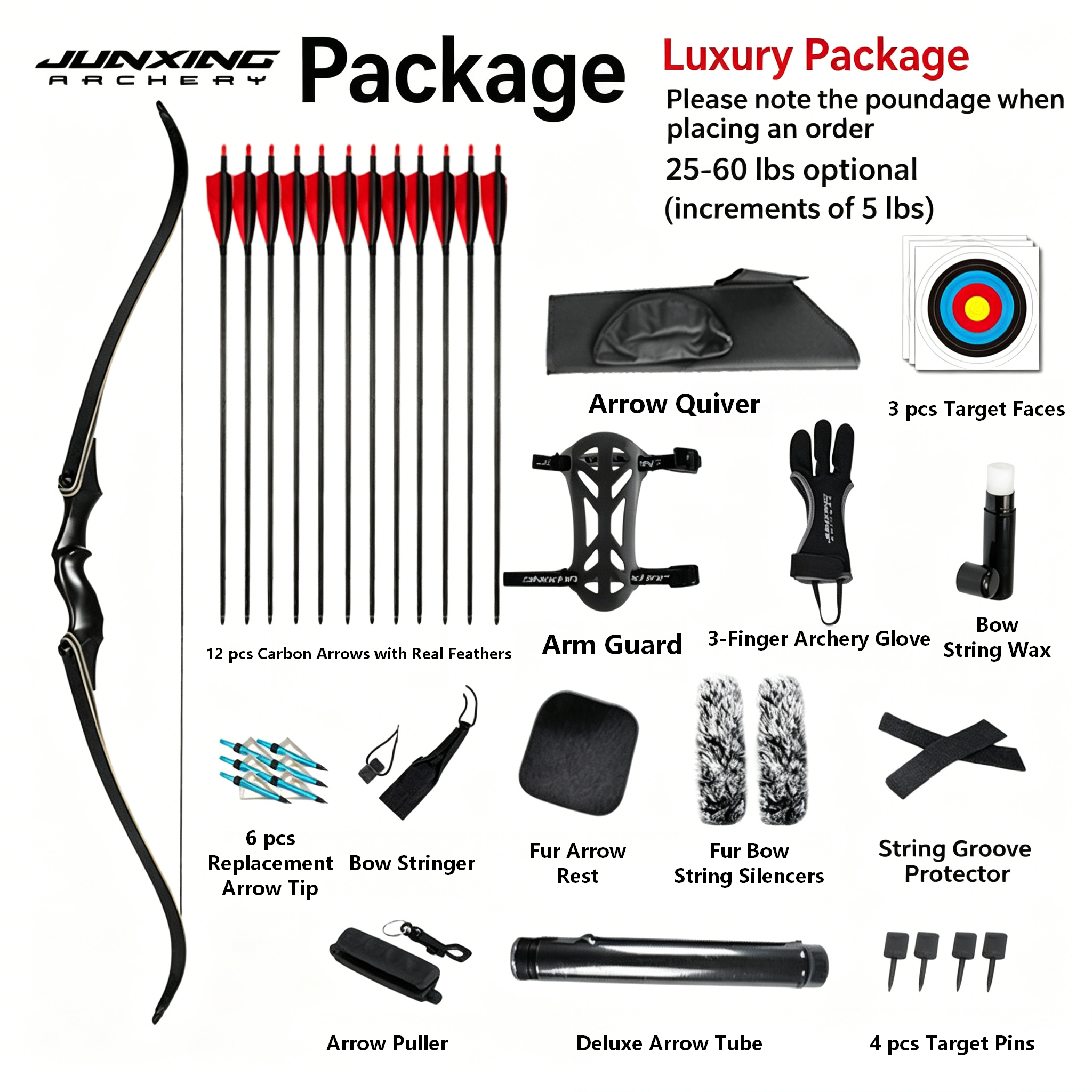 JUNXING Lingyun Recurve Bow | 25-60lbs American Hunting Archery Set