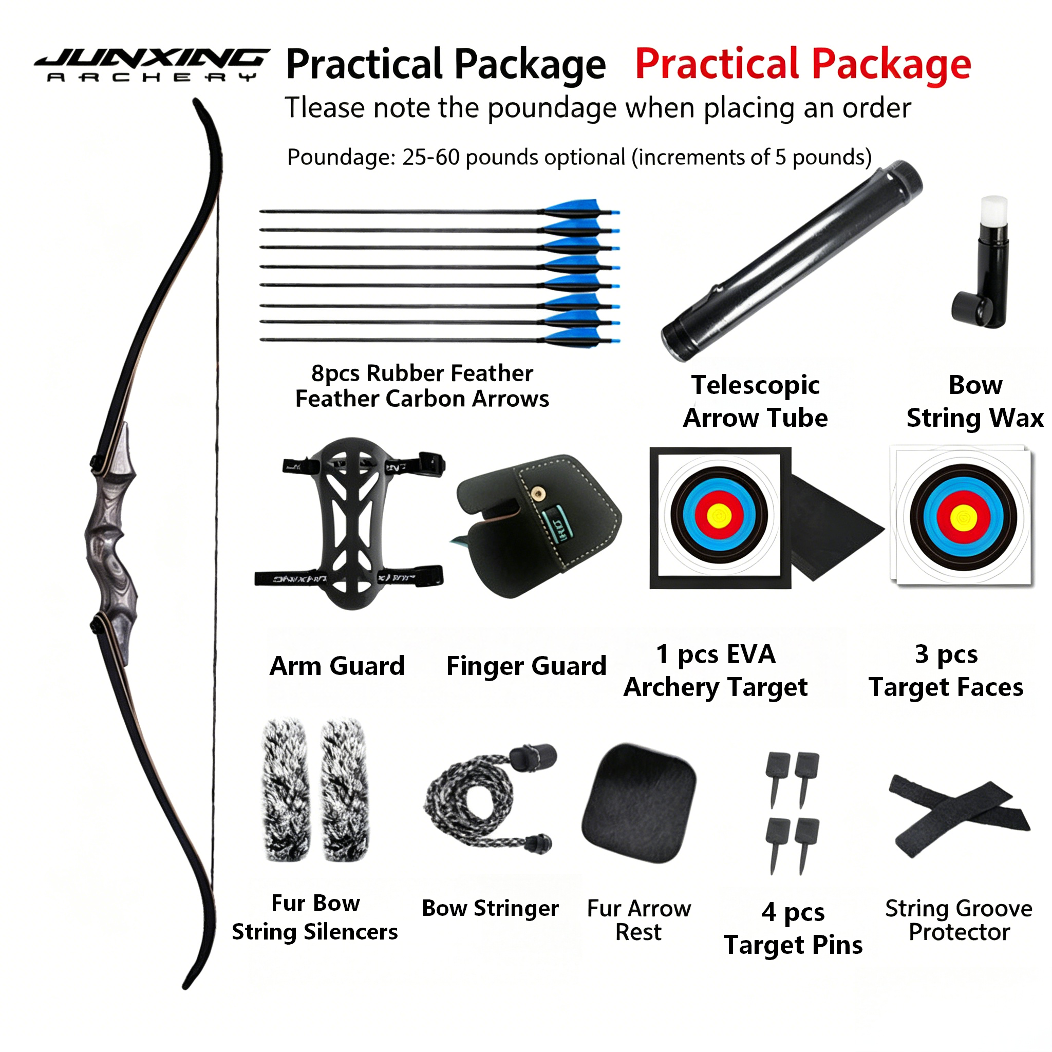 JUNXING Lingyun Recurve Bow | 25-60lbs American Hunting Archery Set