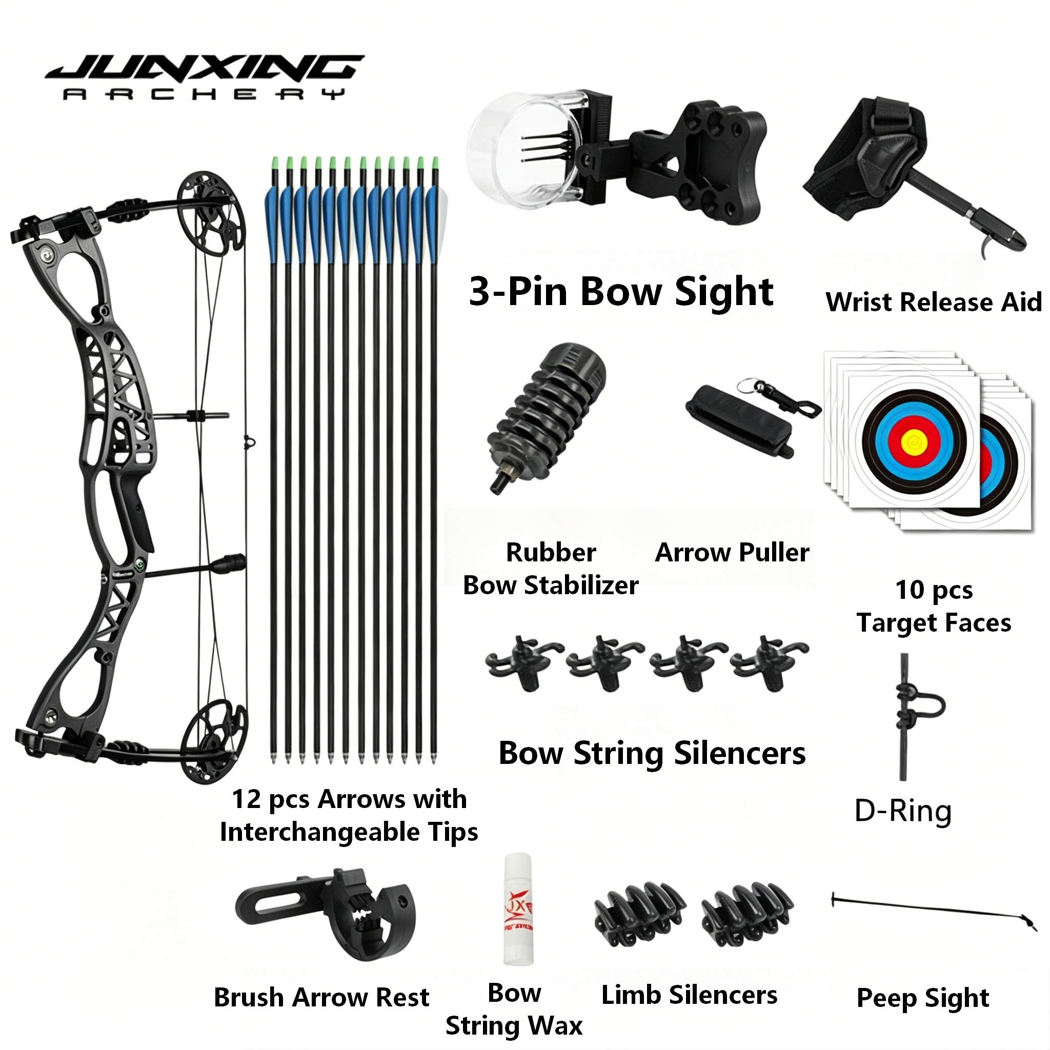 Junxing Archery Shooting Outdoor Compound Bow Kit, Dual-Purpose Recurve Bow & American Hunting Pulley Bow for Competition
