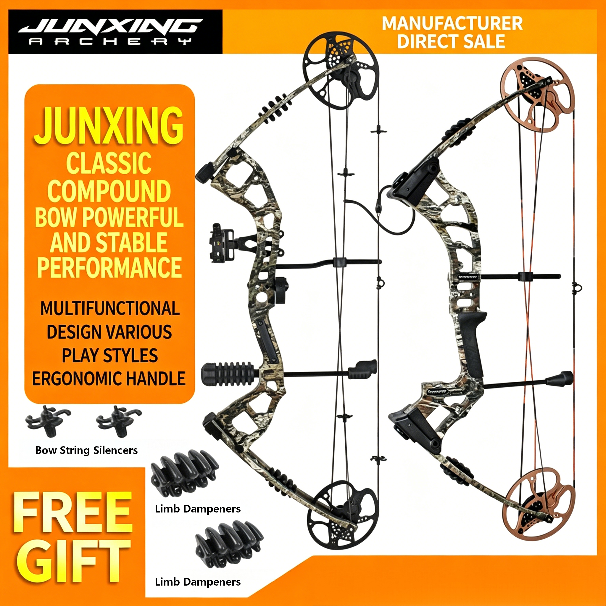Junxing Archery Compound Bow & Recurve Bow Set, Dual-Purpose Wheel Bow for Outdoor Hunting, Target Shooting & Competition