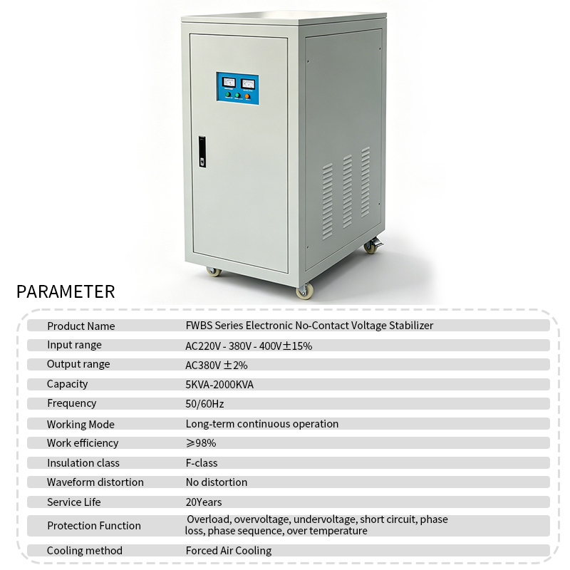 FWBS Numerical Control Non-contact Voltage Stabilizer 10-100KVA Three-Phase Response Time <10ms Voltage Accuracy ±1% Efficiency ≥98% 32BIT Chip Control SCR Non-contact For Laser Machine CNC Machining Center Medical Device,FWBS 32BIT Digital Three Phase Voltage Stabilizer