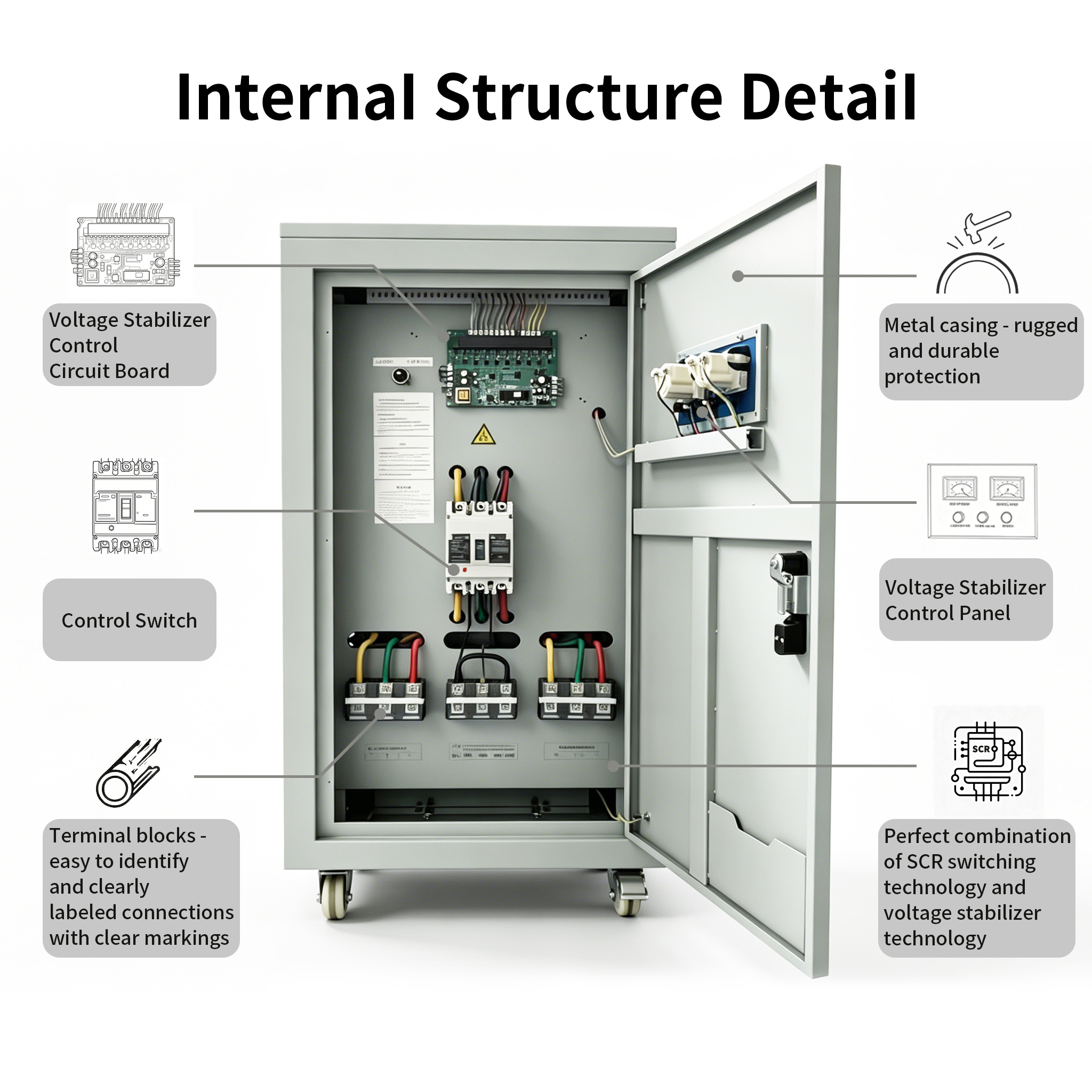 FWBS Numerical Control Non-contact Voltage Stabilizer 10-100KVA Three-Phase Response Time <10ms Voltage Accuracy ±1% Efficiency ≥98% 32BIT Chip Control SCR Non-contact For Laser Machine CNC Machining Center Medical Device,FWBS 32BIT Digital Three Phase Voltage Stabilizer