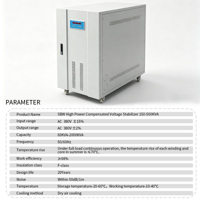 SBW High-Power Compensated Voltage Stabilizer 150-500KVA Three-Phase Efficiency ≥98% Input AC 380V±15% Output AC 380V±2% Three-Phase Compensation Regulation For Industry Transportation Post Defense Railway Research,150-500KVA Sbw Compensated Voltage Regulator - Industrial