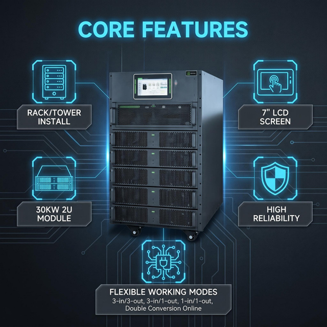 ACM Series Modular UPS 10-600kVA Phased Deployment Flexible Expansion Input PF>0.99 Output PF=1 Ultra Wide Input Voltage Range Optional 30A Charging Module For Government Medical Education Energy,ACM Series Modular UPS - Three Phase digital UPS