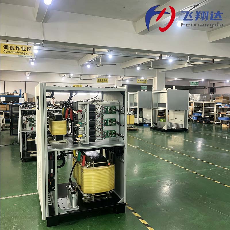 Company-supplied industrial UPS workshop photograph showing units during assembly