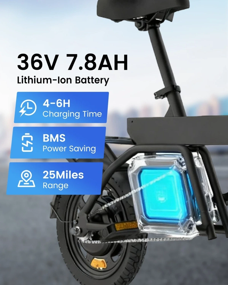 RA B20mini 14-inch Foldable Electric Bike 36V 7.8Ah - Dual Disc E-Bike with Pedals, Perfect Urban Commuter for Men & Women
