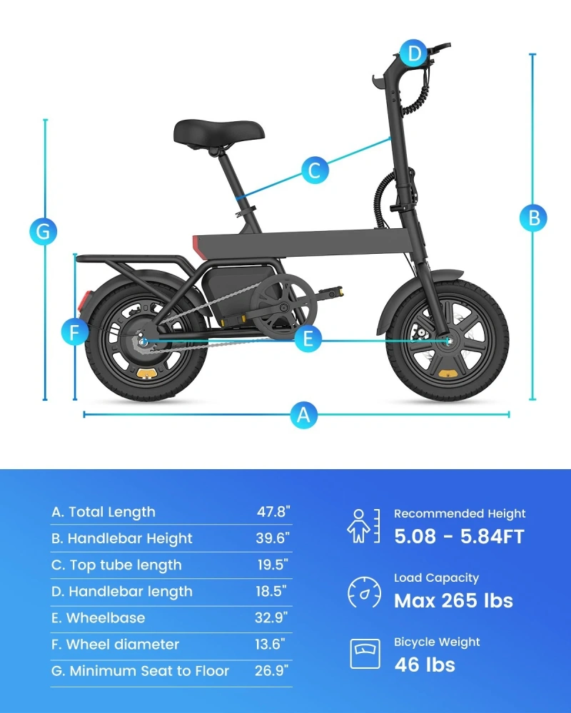 RA B20mini 14-inch Foldable Electric Bike 36V 7.8Ah - Dual Disc E-Bike with Pedals, Perfect Urban Commuter for Men & Women