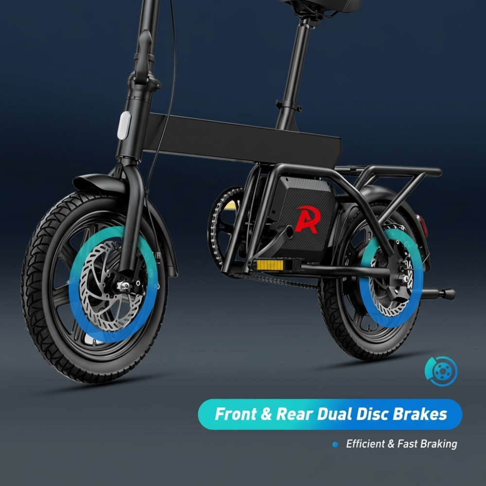 RA B20mini 14-inch Foldable Electric Bike 36V 7.8Ah - Dual Disc E-Bike with Pedals, Perfect Urban Commuter for Men & Women
