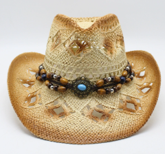 Ethnic Style Hollow Out Western Cowboy Straw Hat for Men & Women, Summer UV Protection Beach Sun Hat, Hot Selling Casual Hard Top Hat for Amazon & AliExpress