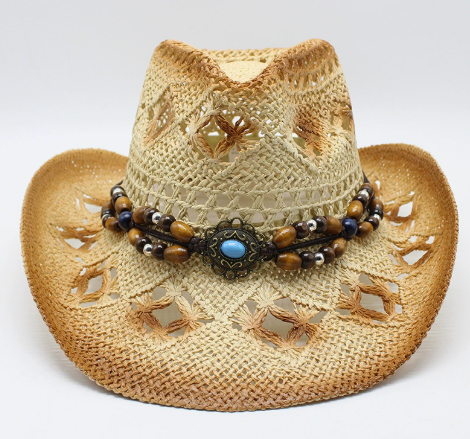 Ethnic Style Hollow Out Western Cowboy Straw Hat for Men & Women, Summer UV Protection Beach Sun Hat, Hot Selling Casual Hard Top Hat for Amazon & AliExpress