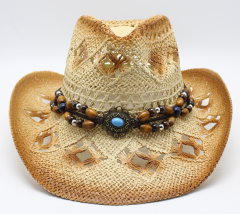 Ethnic Style Hollow Out Western Cowboy Straw Hat for Men & Women, Summer UV Protection Beach Sun Hat, Hot Selling Casual Hard Top Hat for Amazon & AliExpress