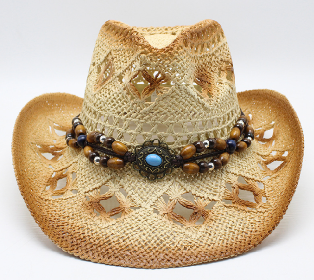 Ethnic Style Hollow Out Western Cowboy Straw Hat for Men & Women, Summer UV Protection Beach Sun Hat, Hot Selling Casual Hard Top Hat for Amazon & AliExpress