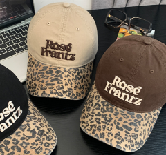 Letter Embroidery Leopard Print Baseball Cap for Women, American Retro Wide Brim Soft Cap, Big Head Size Friendly