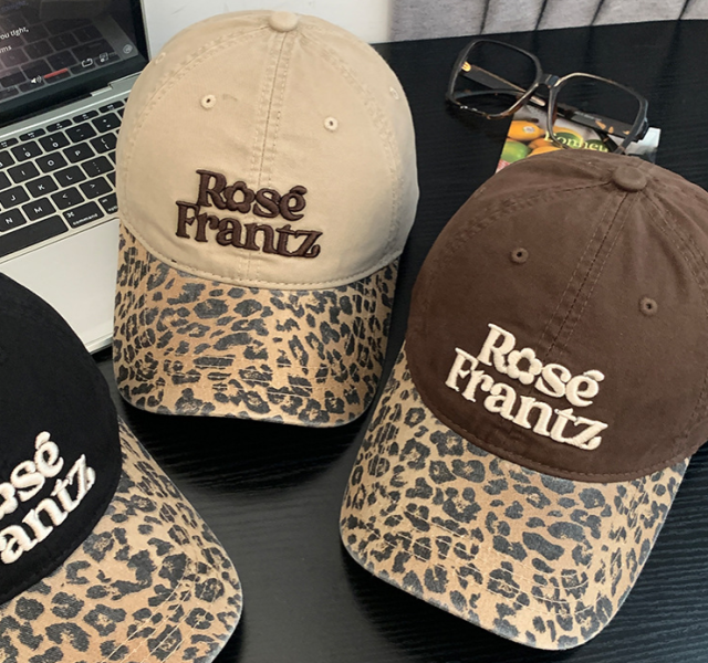 Letter Embroidery Leopard Print Baseball Cap for Women, American Retro Wide Brim Soft Cap, Big Head Size Friendly