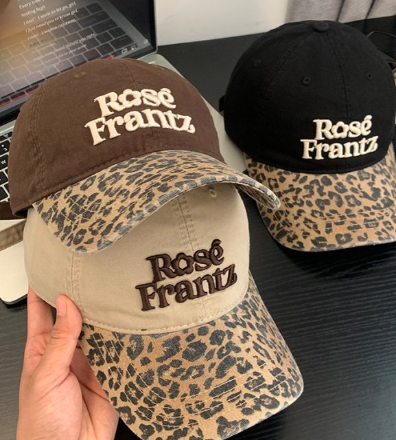 Letter Embroidery Leopard Print Baseball Cap for Women, American Retro Wide Brim Soft Cap, Big Head Size Friendly