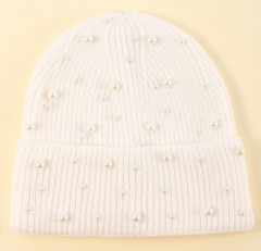 New Autumn Winter Korean Style Pearl Knitted Beanie for Women, Warm Stretch Beanie, Big Head Friendly Soft Thermal Hat