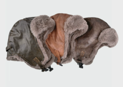 Maillard Style Outdoor Motorcycle Lei Feng Hat for Men, Retro Winter Thickened PU Leather Plush Ear Protection Cap, Warm Ski Hat for Women