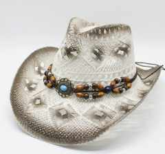 Ethnic Style Hollow Out Western Cowboy Straw Hat for Men & Women, Summer UV Protection Beach Sun Hat, Hot Selling Casual Hard Top Hat for Amazon & AliExpress