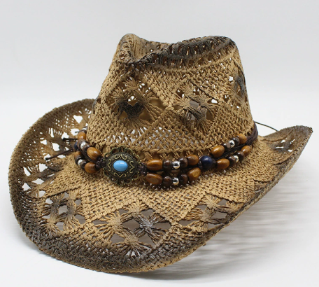 Ethnic Style Hollow Out Western Cowboy Straw Hat for Men & Women, Summer UV Protection Beach Sun Hat, Hot Selling Casual Hard Top Hat for Amazon & AliExpress