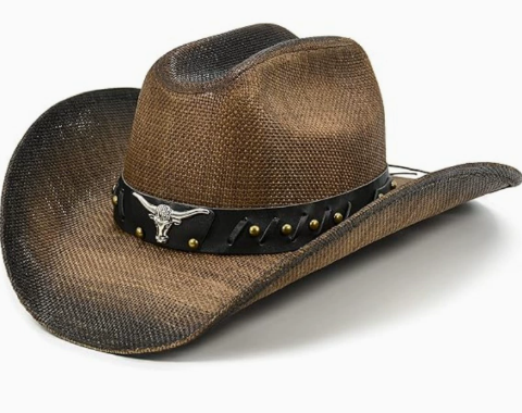 New Western Style Cowboy Straw Hat for Men & Women, Summer Sun Protection Breathable Hat, Casual Vacation Beach Hat
