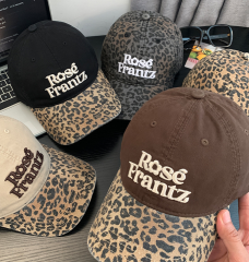 Letter Embroidery Leopard Print Baseball Cap for Women, American Retro Wide Brim Soft Cap, Big Head Size Friendly