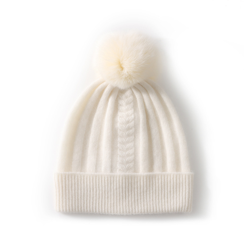 Pure Cashmere Knitted Pom Pom Beanie Korean Style Unisex Slouchy Warm Ear Protection Winter Cold Cap For Wholesale