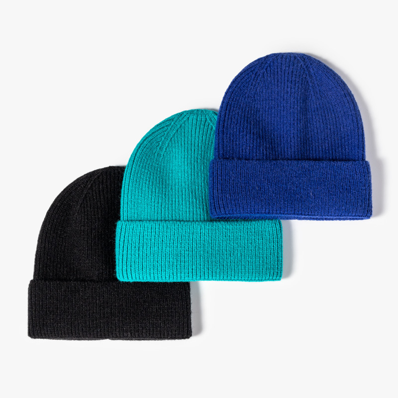 Unisex Solid Color Knitted Beanie Autumn Winter Warm Soft Stretch Skull Cap Casual Minimalist Cold Hat for Wholesale