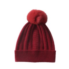 Pure Cashmere Knitted Pom Pom Beanie Korean Style Unisex Slouchy Warm Ear Protection Winter Cold Cap For Wholesale
