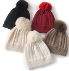 Pure Cashmere Knitted Pom Pom Beanie Korean Style Unisex Slouchy Warm Ear Protection Winter Cold Cap For Wholesale