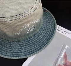 Vintage Washed Denim Bucket Hat "Era Merchant 1980" Embroidered Retro Fisherman Cap for Men Women