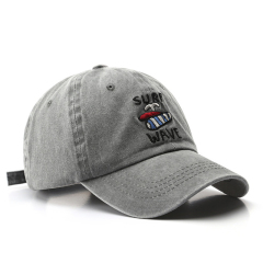 Vintage Washed Baseball Cap "Surf Wave" Embroidery Distressed Adjustable Sun Hat for Men Women